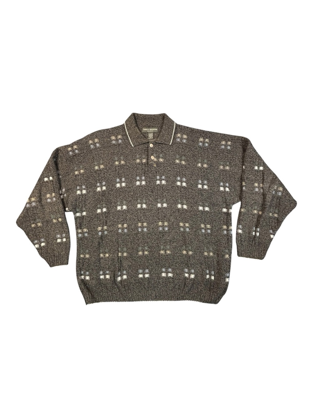 Liberty Sweaters Men XL Vintage Polo Sweater Brown Grandpacore Knit Made In USA